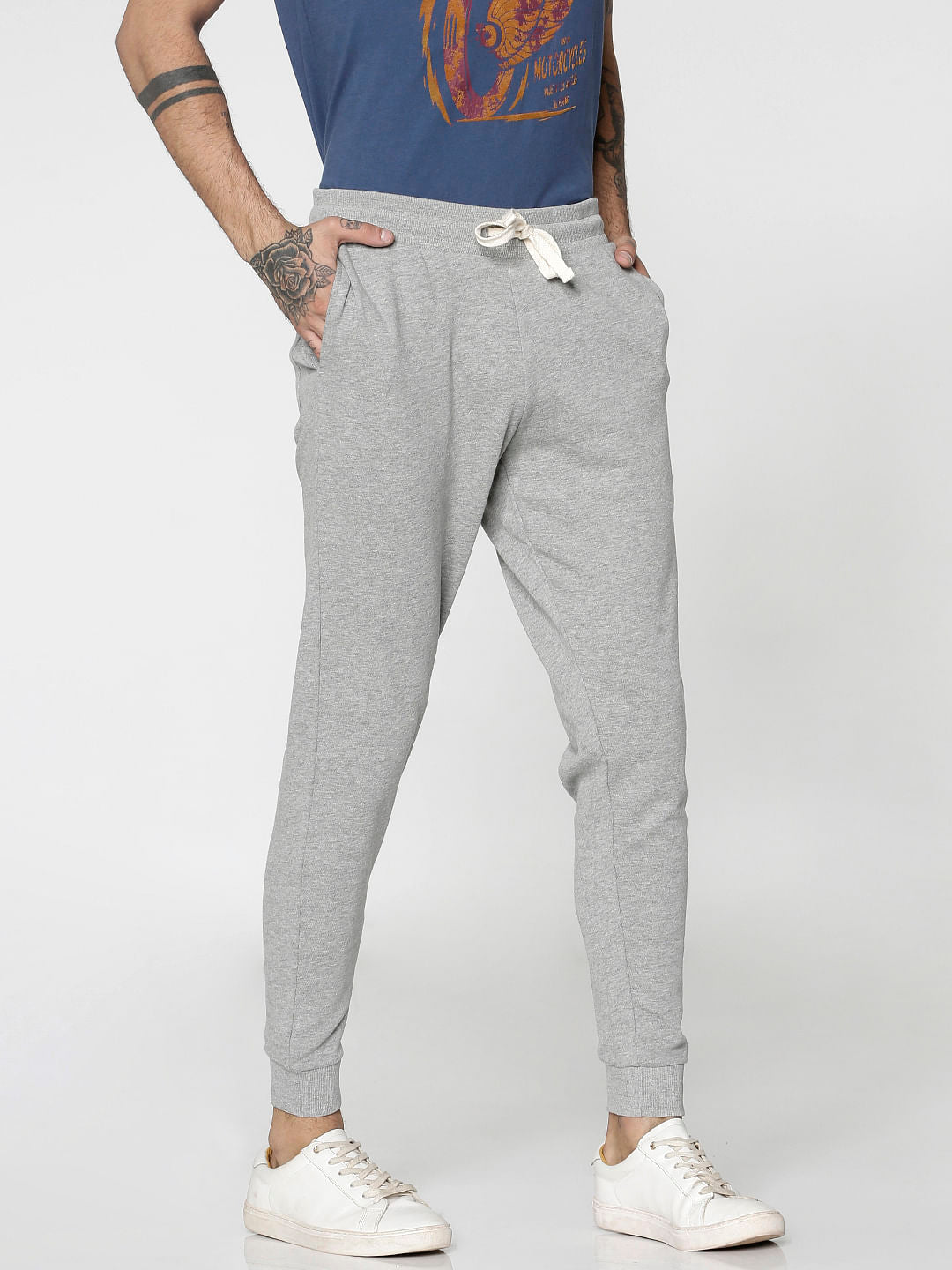 Light Grey Drawstring Low Rise Slim Fit Sweatpants