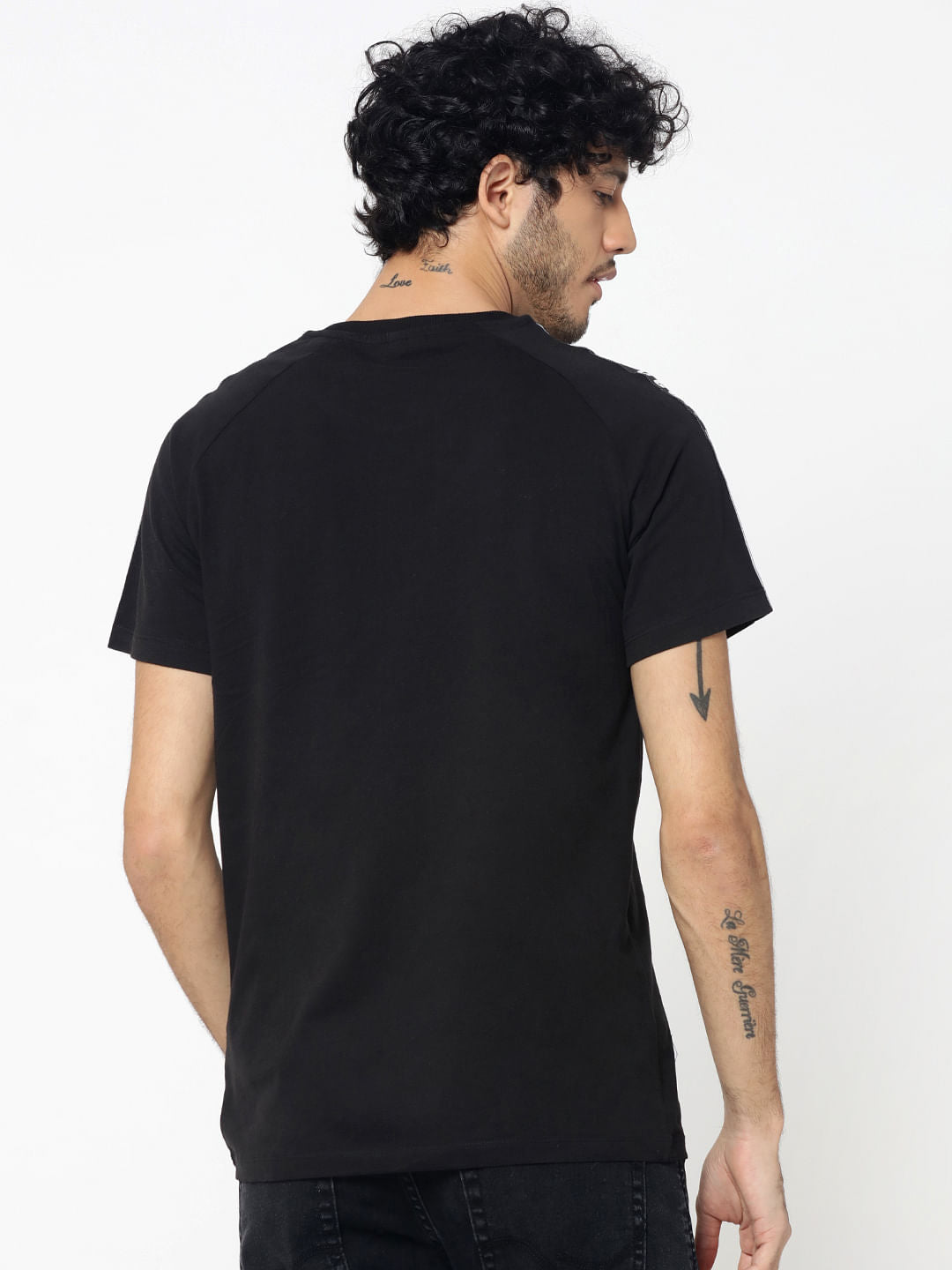Black Sleeve Tape Detail Crew Neck T-Shirt