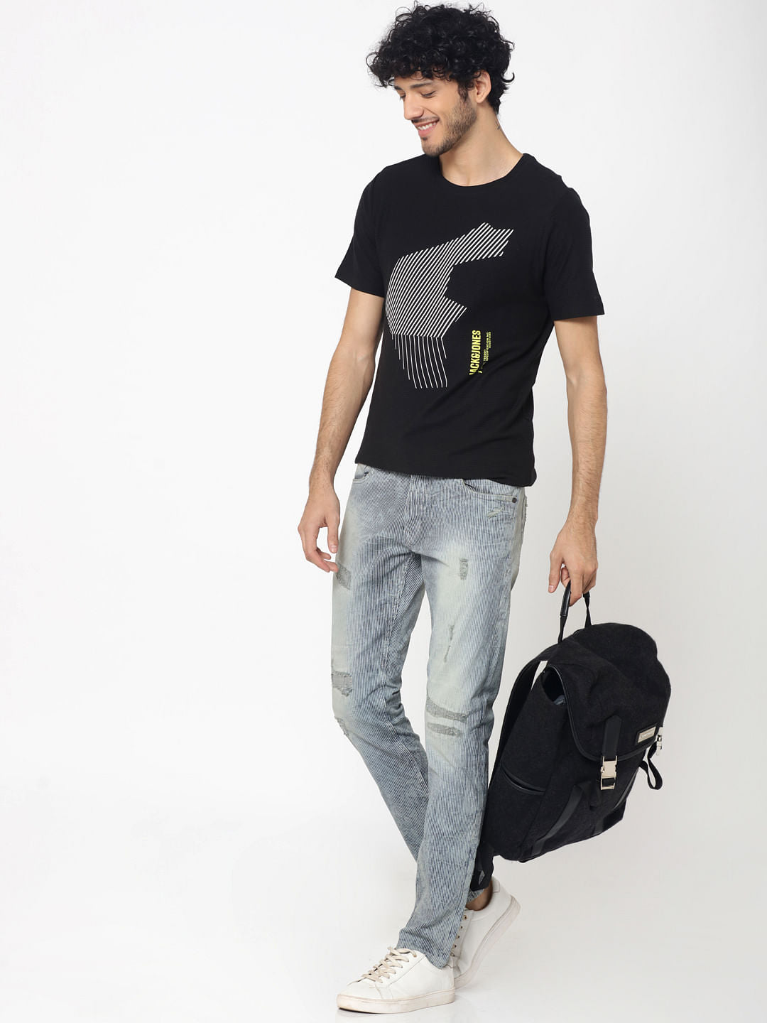 Black Graphic Print Crew Neck T-Shirt