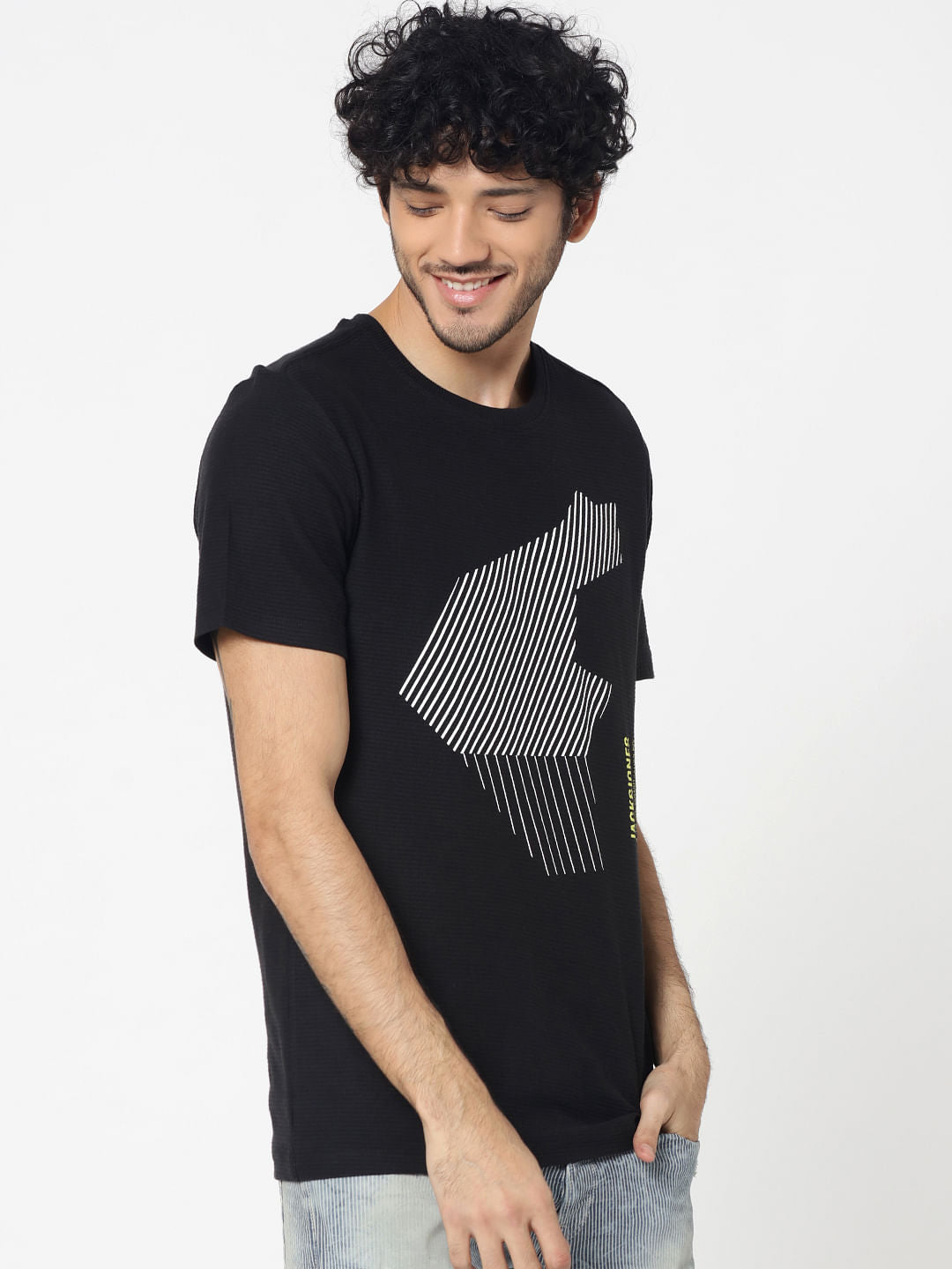 Black Graphic Print Crew Neck T-Shirt