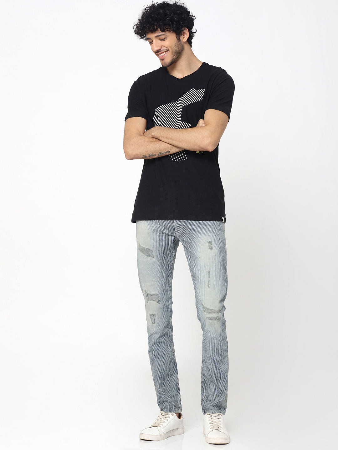 Black Graphic Print Crew Neck T-Shirt