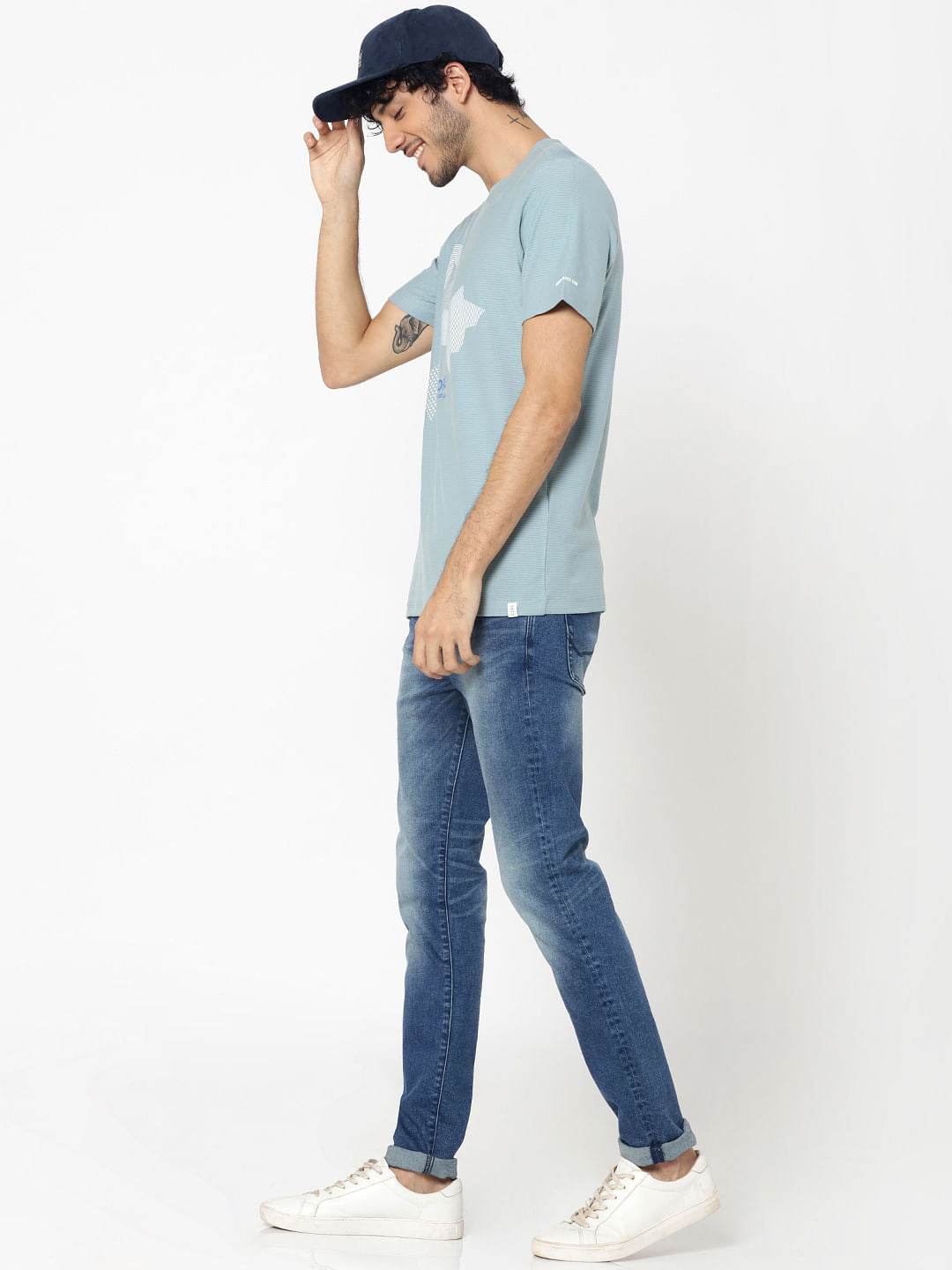 Light Blue Graphic Print Crew Neck T-Shirt