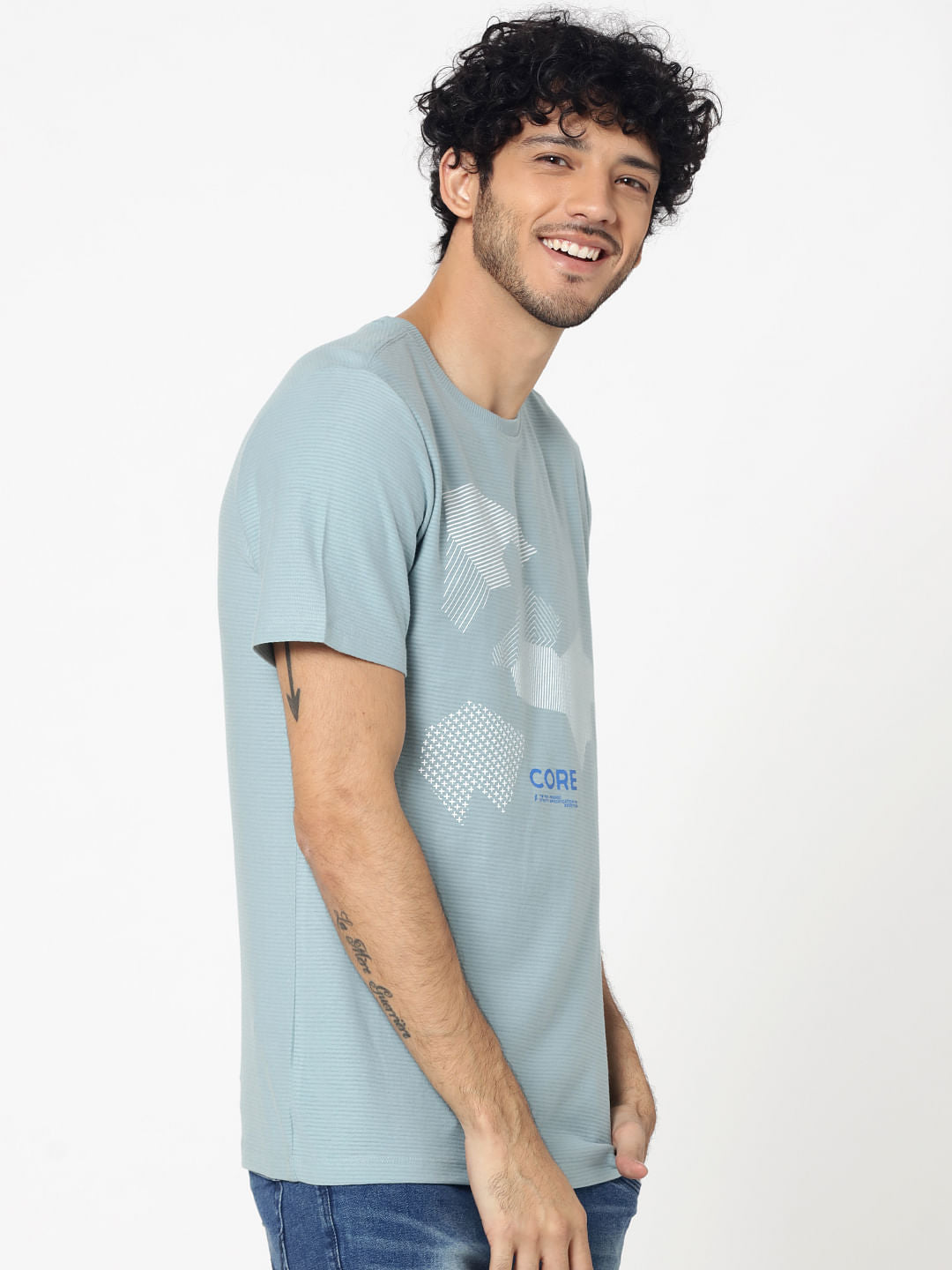 Light Blue Graphic Print Crew Neck T-Shirt