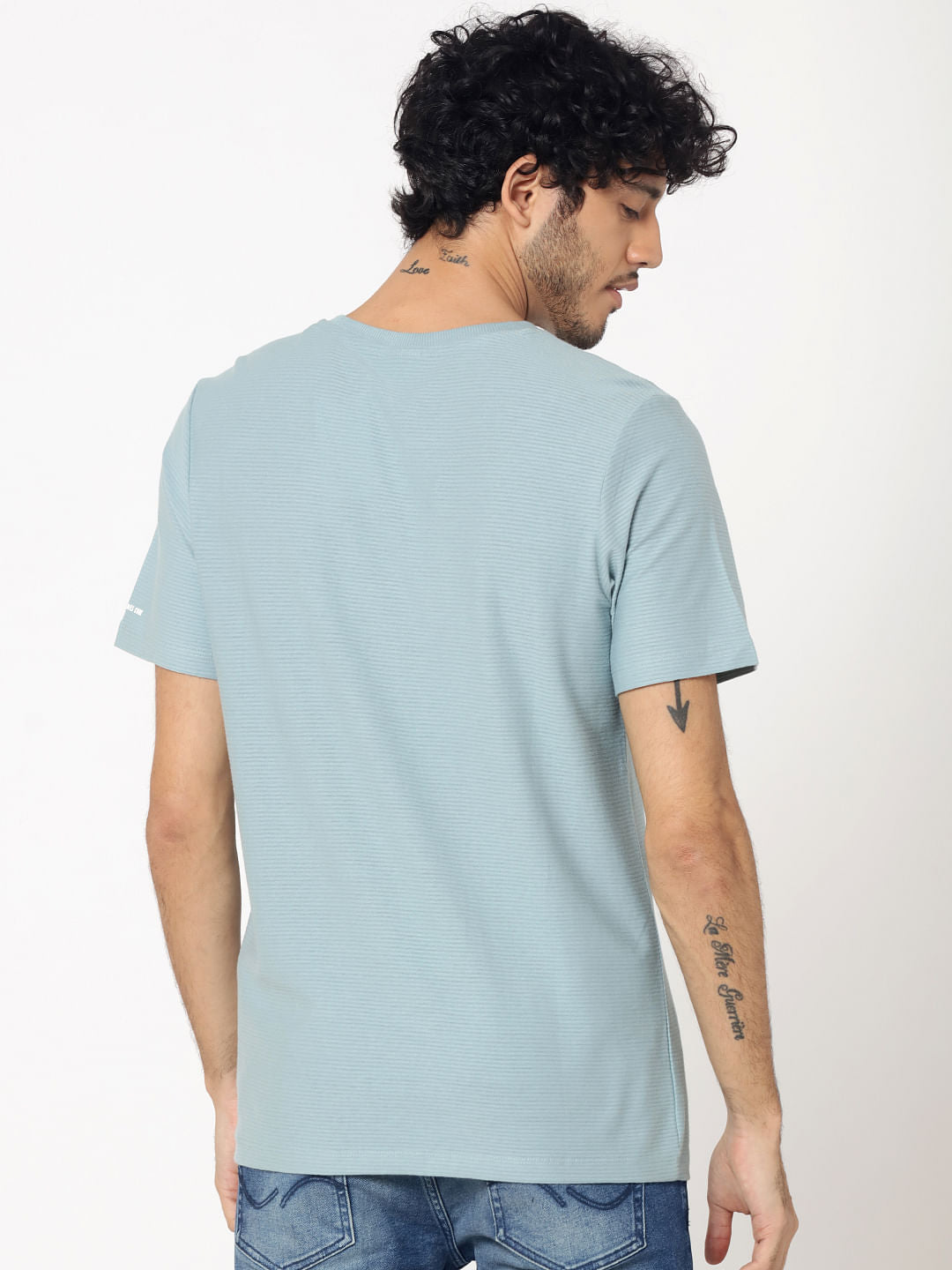 Light Blue Graphic Print Crew Neck T-Shirt