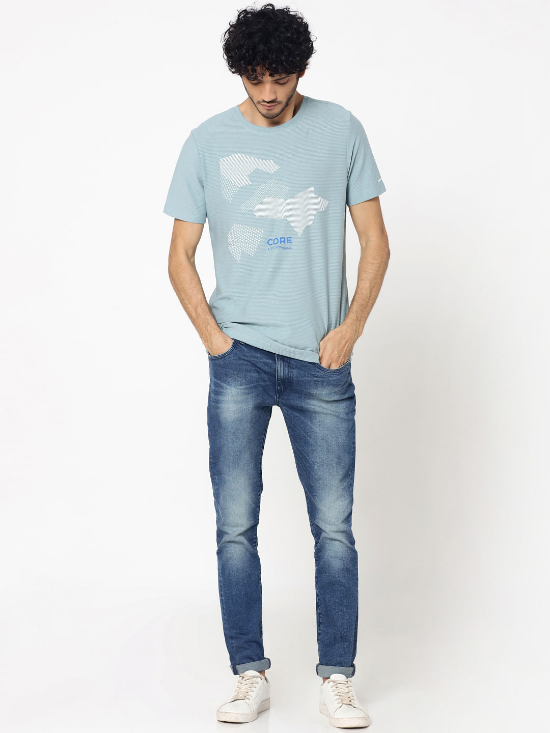 Light Blue Graphic Print Crew Neck T-Shirt