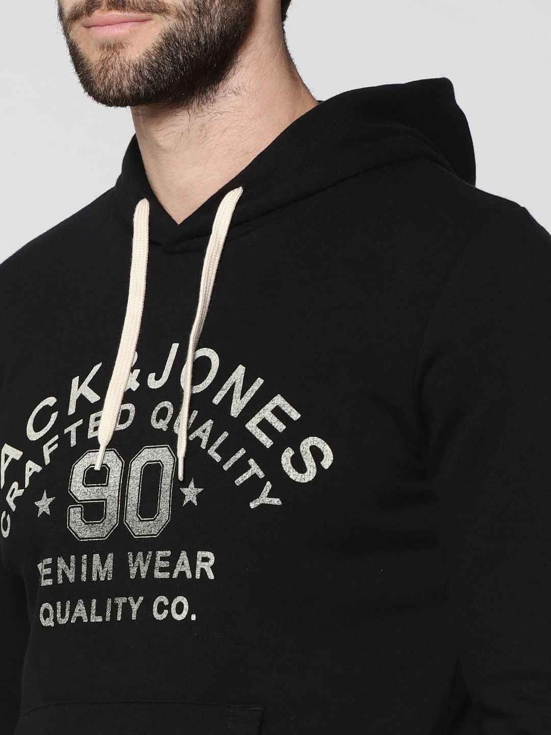 Black Varsity Graphic Print Hooded Sweatshirt