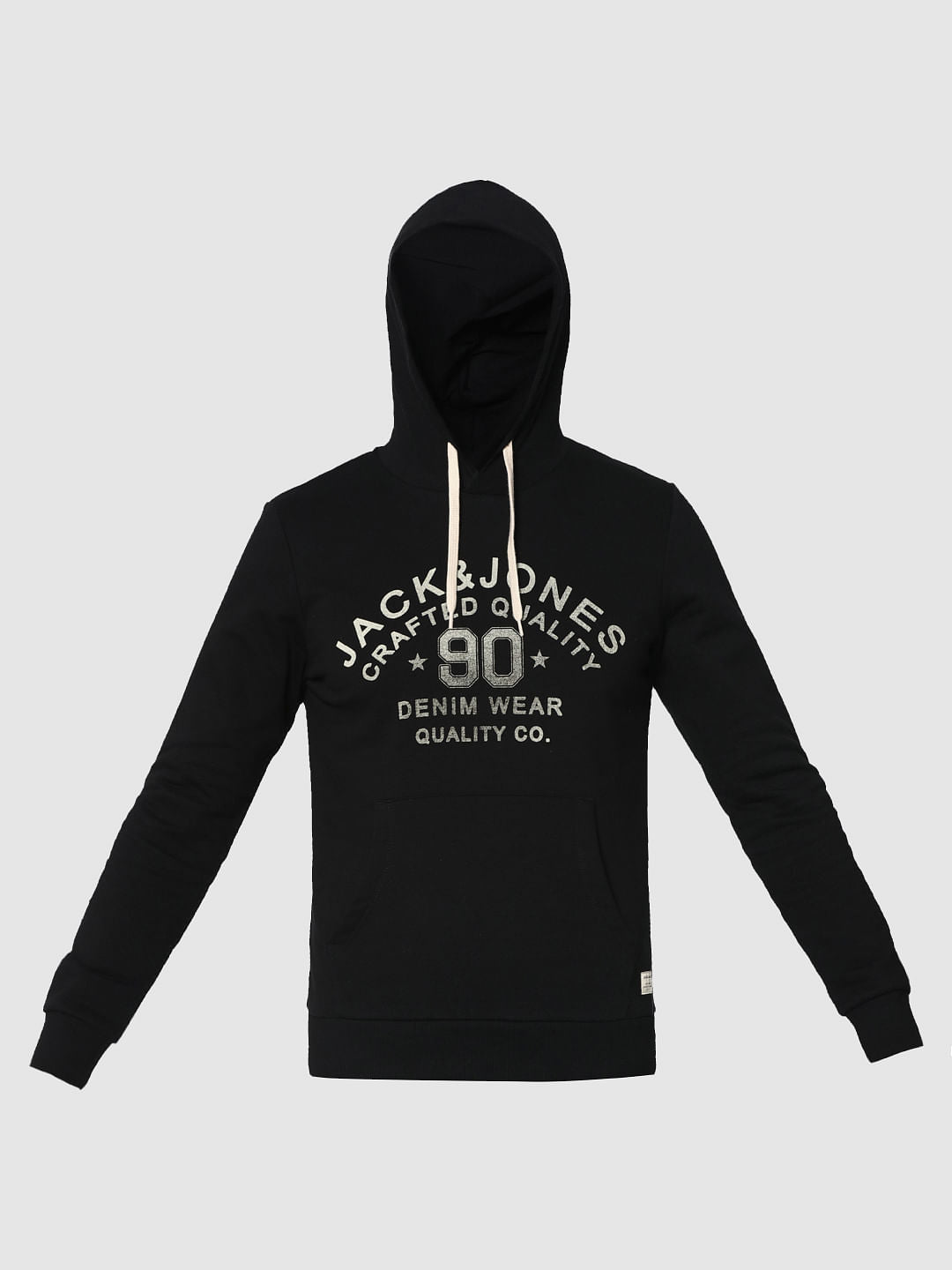 Black Varsity Graphic Print Hooded Sweatshirt