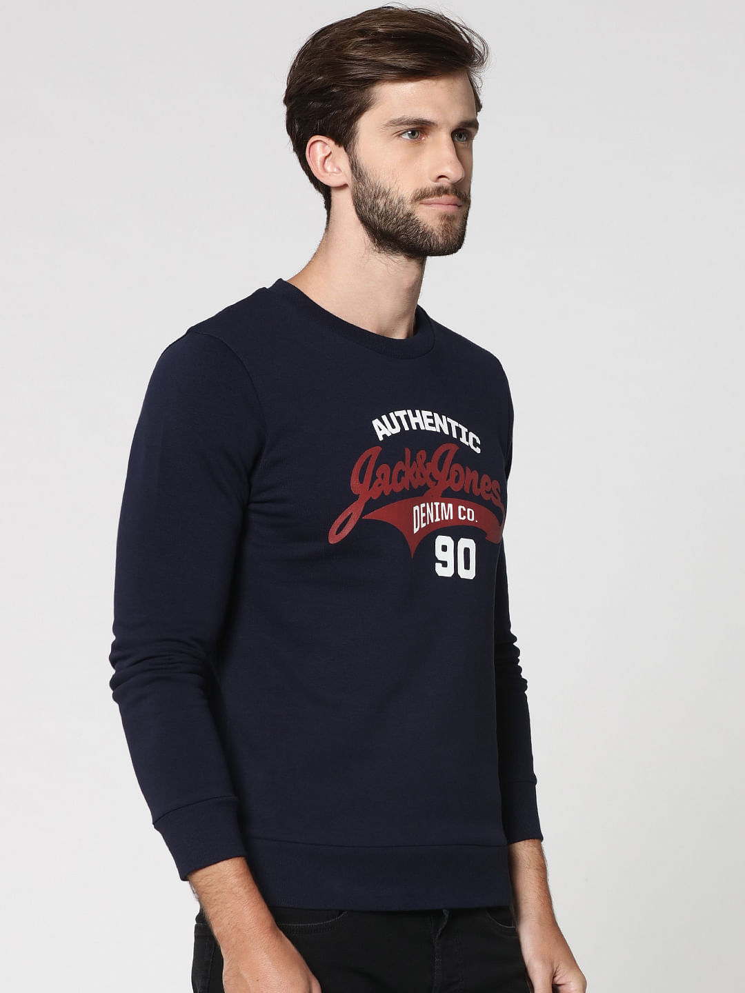 Dark Blue Graphic Print Crew Neck Sweatshirt