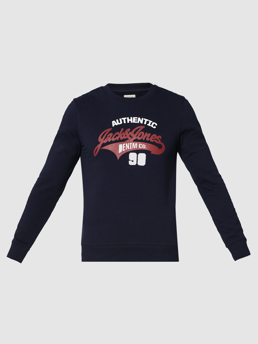 Dark Blue Graphic Print Crew Neck Sweatshirt