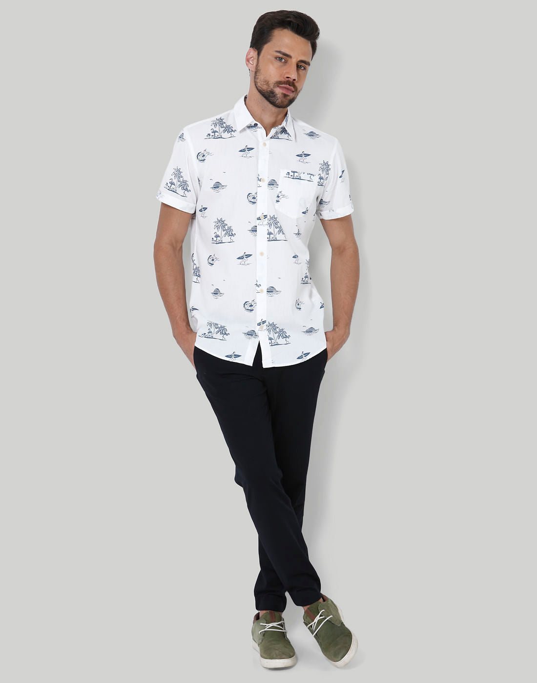 Blue Palm Tree Print Shirt