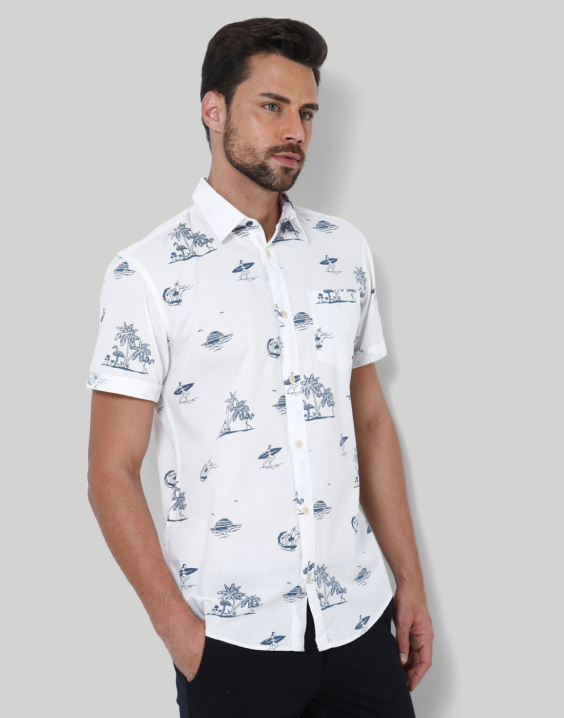 Blue Palm Tree Print Shirt