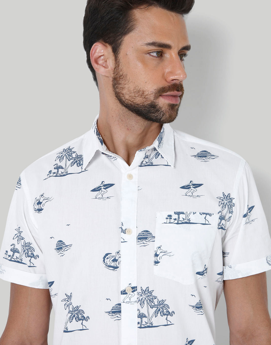 Blue Palm Tree Print Shirt