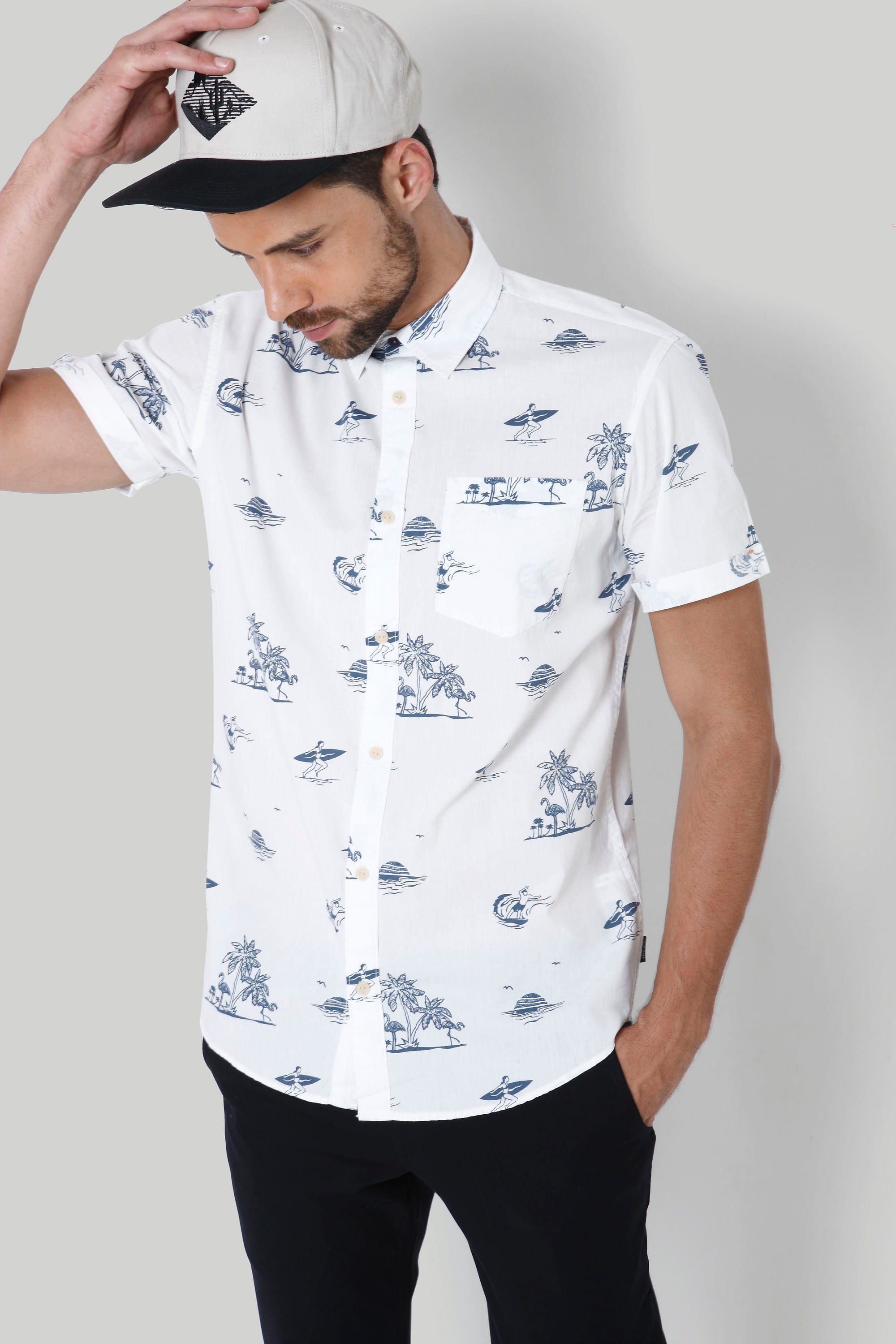 Blue Palm Tree Print Shirt
