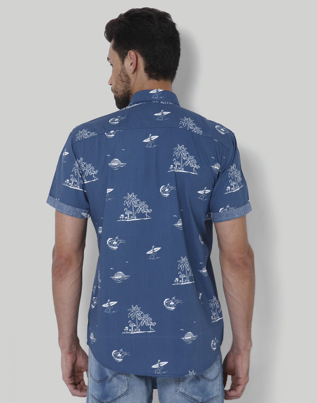 Blue Palm Tree Print Shirt