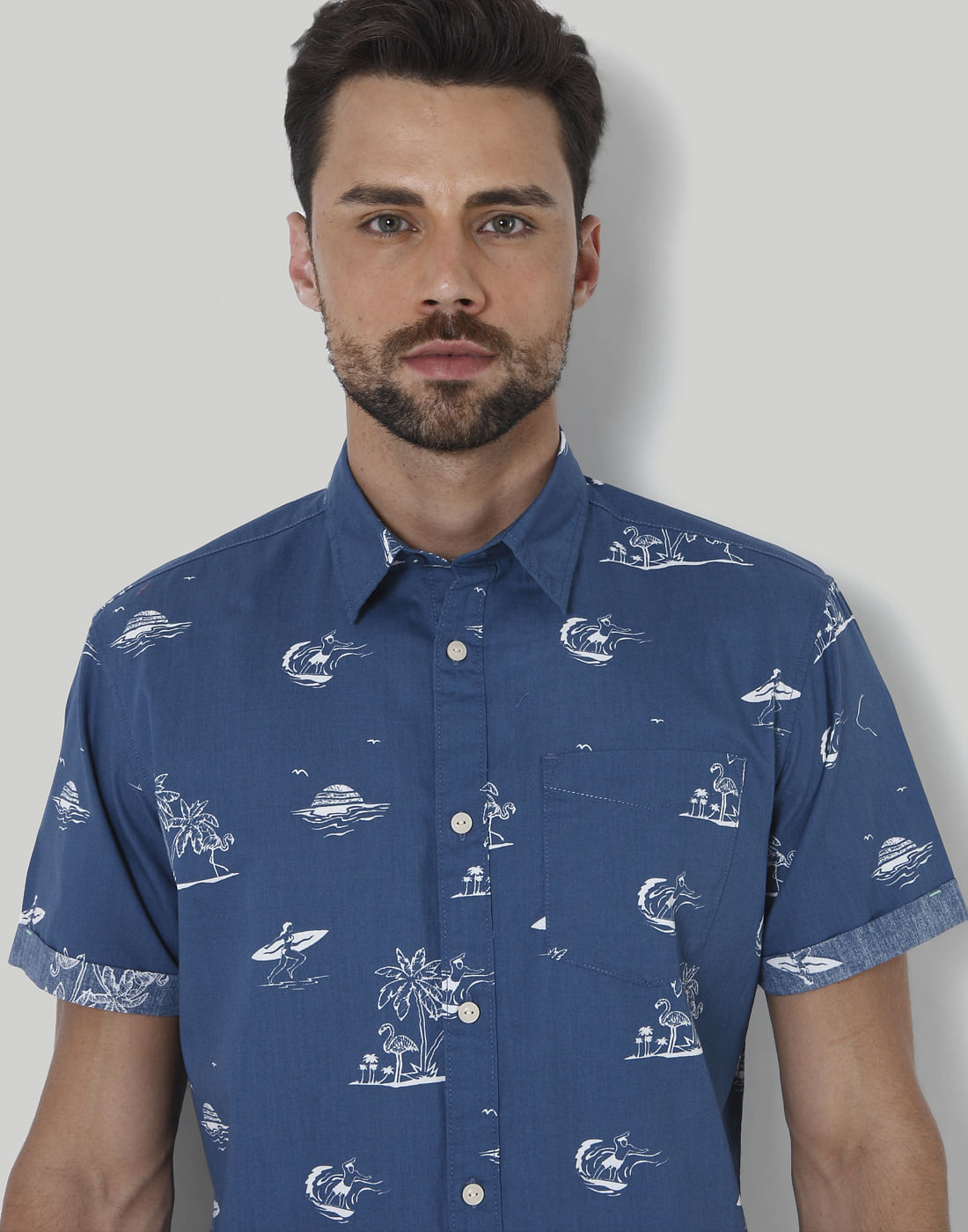 Blue Palm Tree Print Shirt