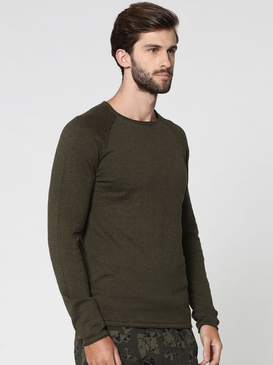 Olive Green Raglan Sleeves Sweatshirt