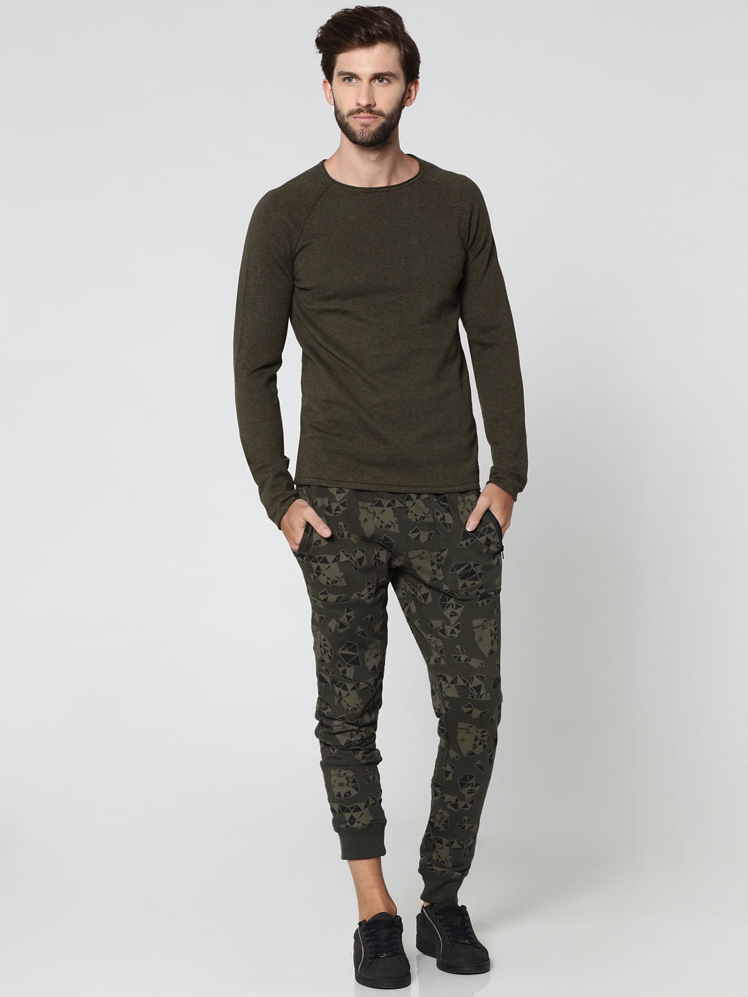 Olive Green Raglan Sleeves Sweatshirt