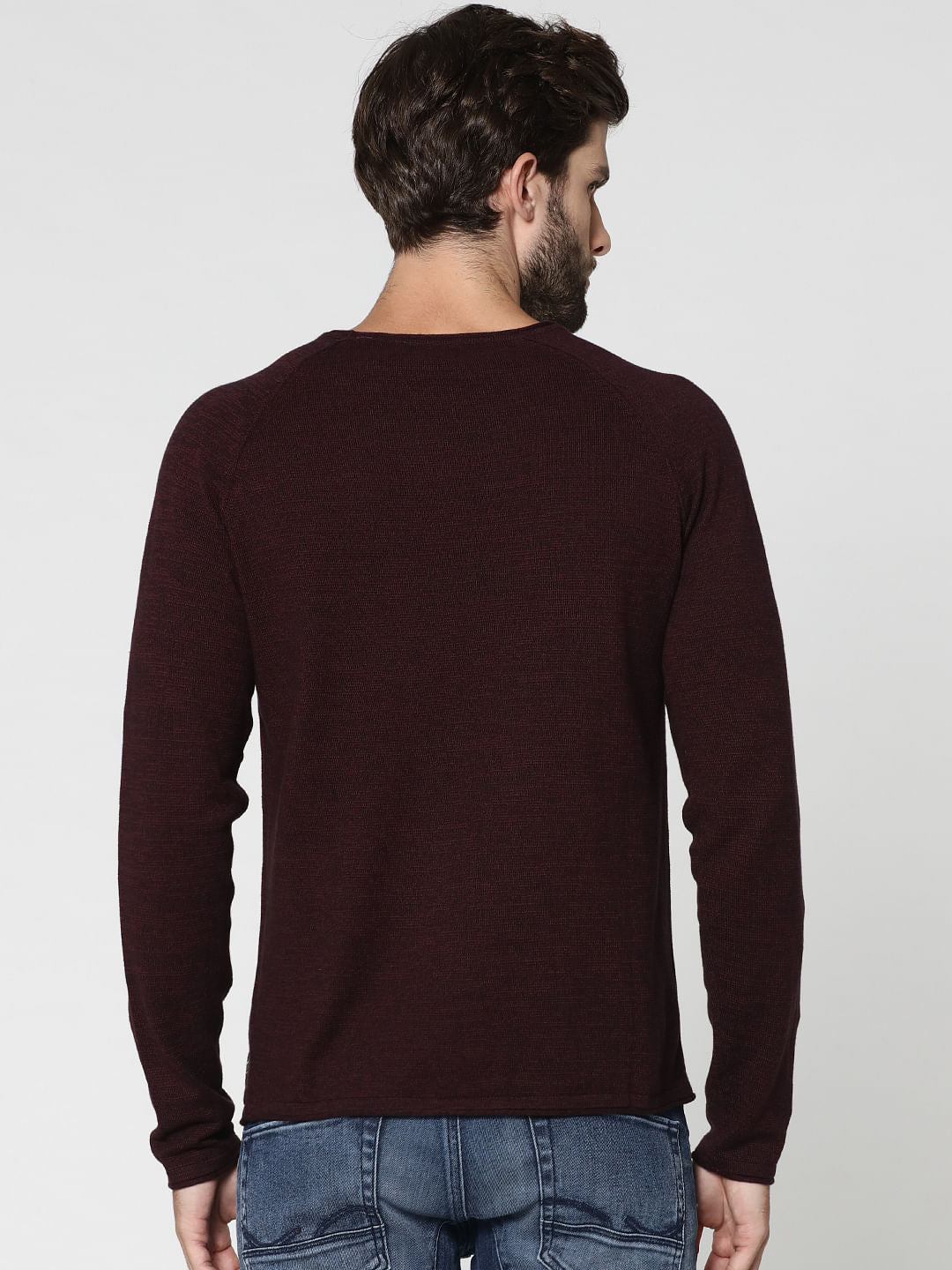 Burgundy Raglan Sleeves Crew Neck Sweatshirt
