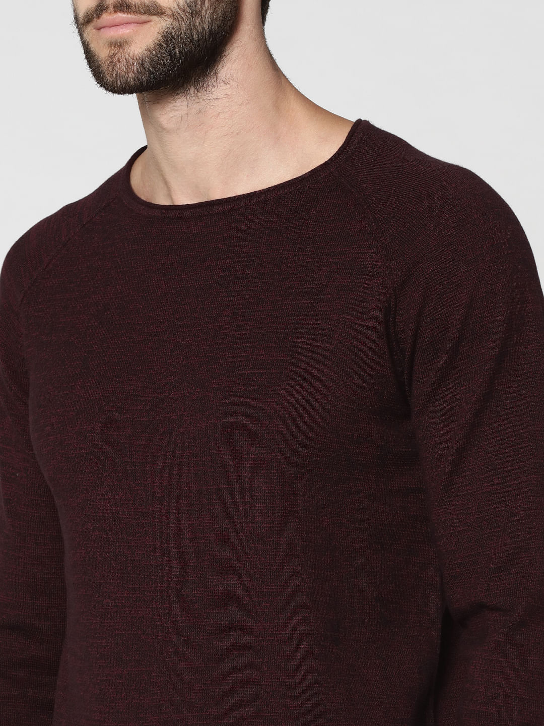 Burgundy Raglan Sleeves Crew Neck Sweatshirt
