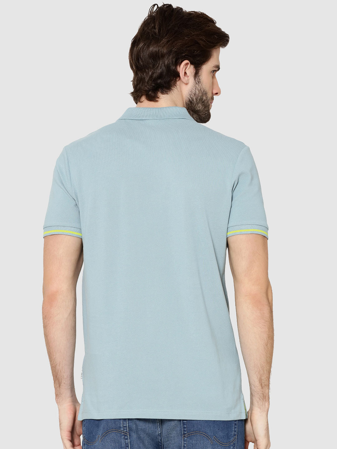 Light Blue Colour Blocked Polo T-Shirt