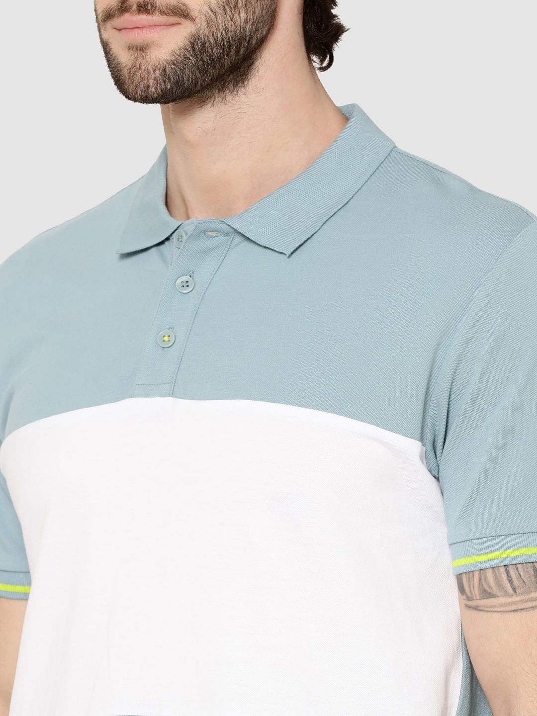 Light Blue Colour Blocked Polo T-Shirt