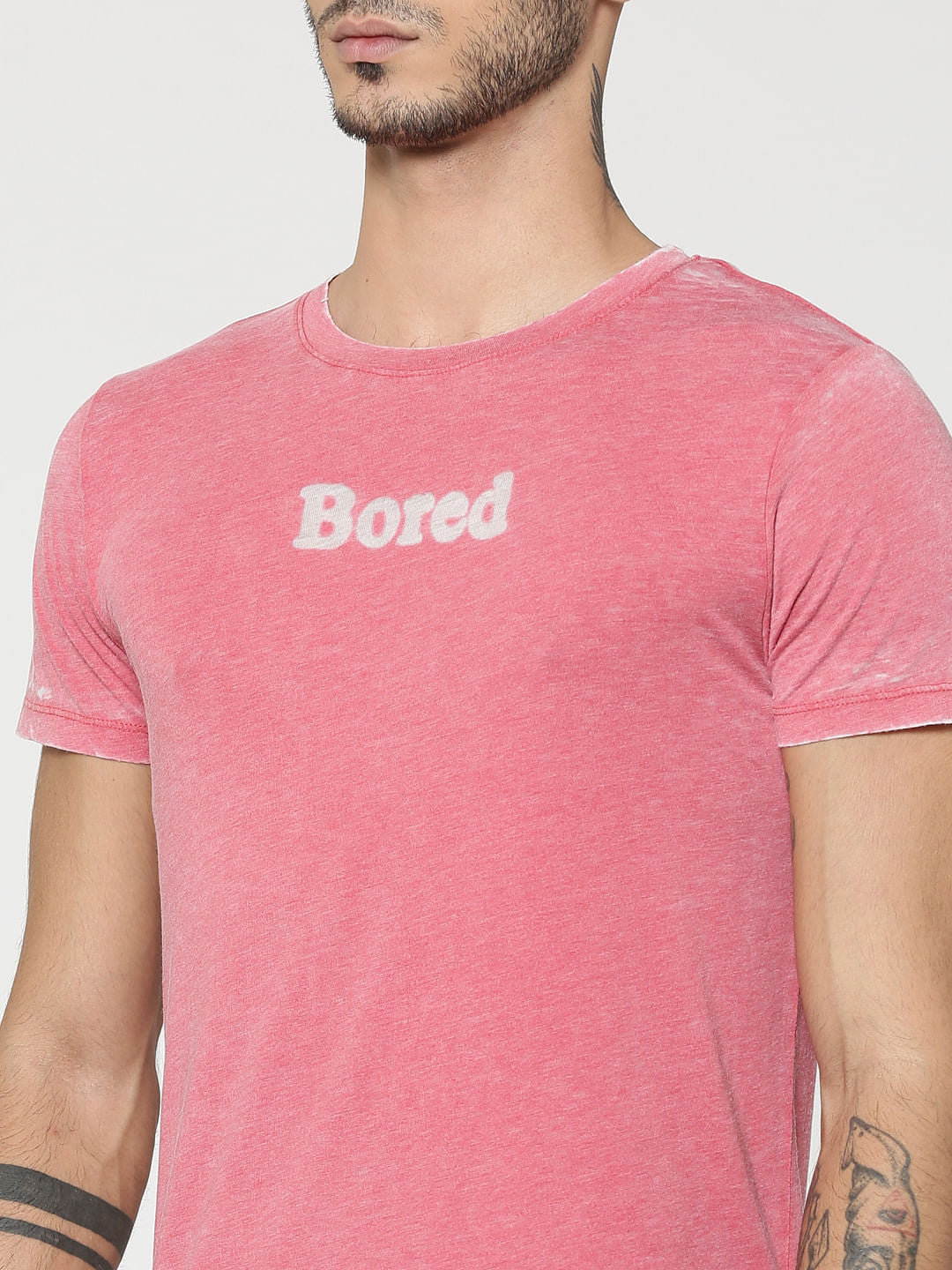 Red Text Print Crew Neck T-Shirt