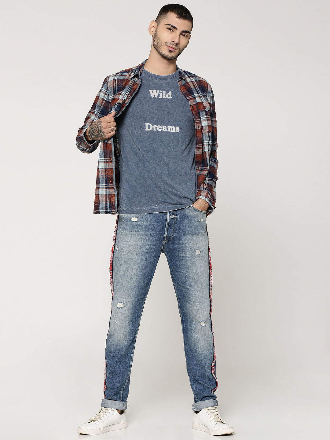 Grey Text Print Crew Neck T-Shirt