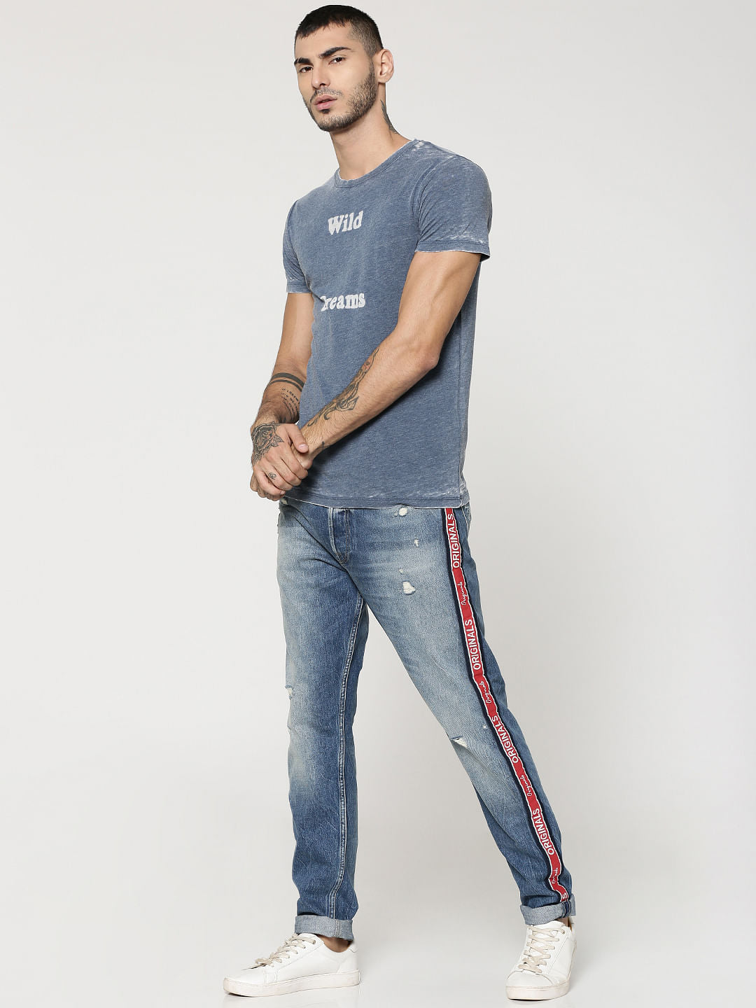 Grey Text Print Crew Neck T-Shirt