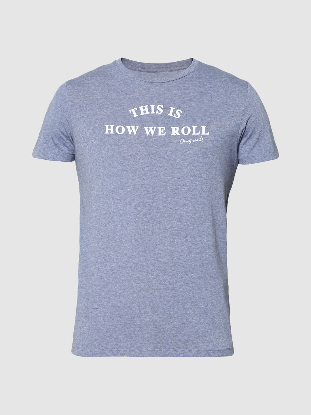 Light Blue Text Print Crew Neck T-Shirt