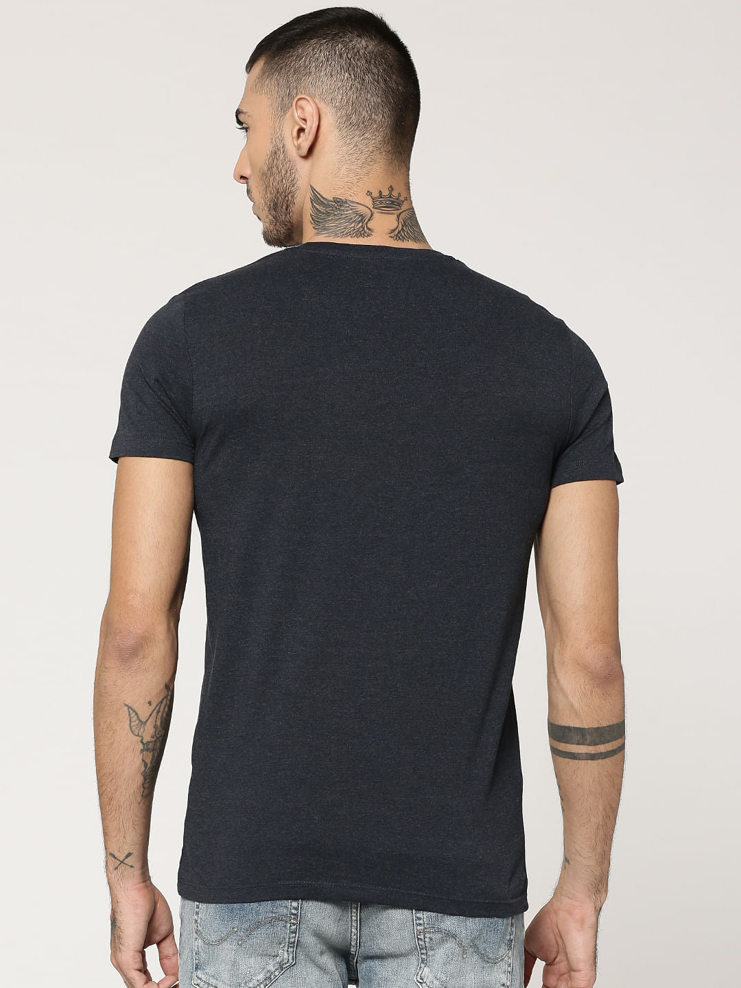 Dark Grey Text Print Crew Neck T-Shirt
