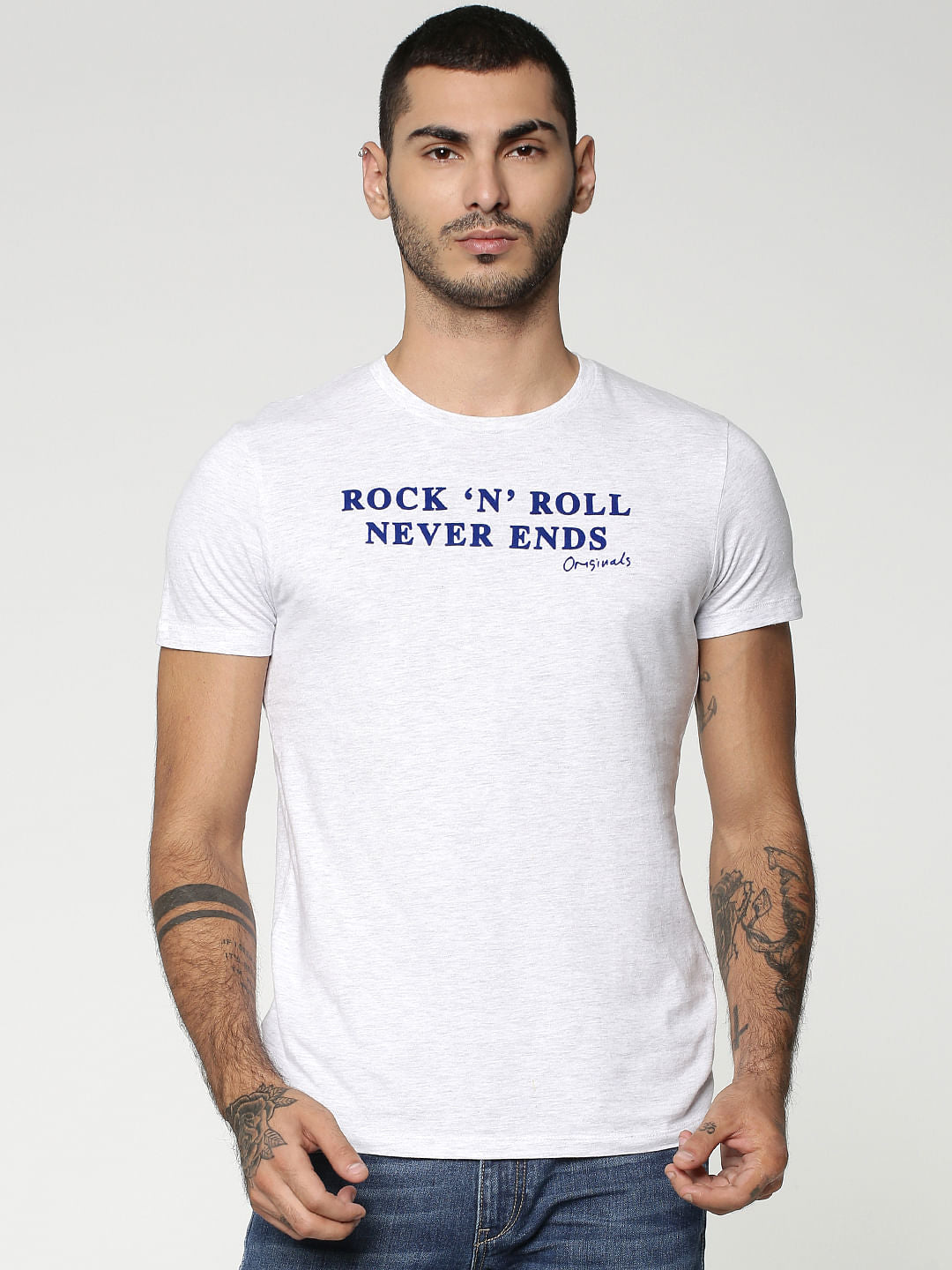 White Text Print Crew Neck T-Shirt