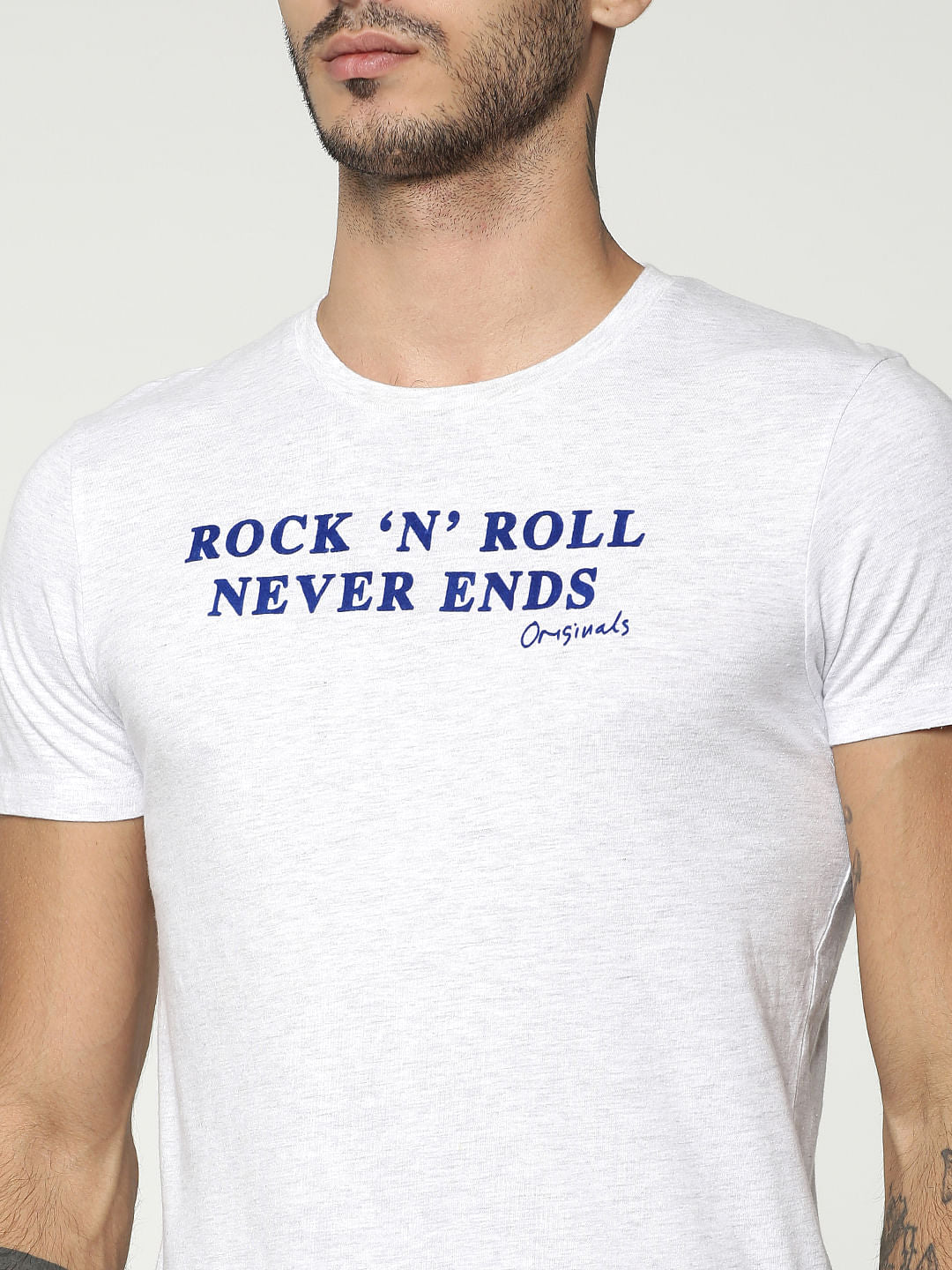 White Text Print Crew Neck T-Shirt