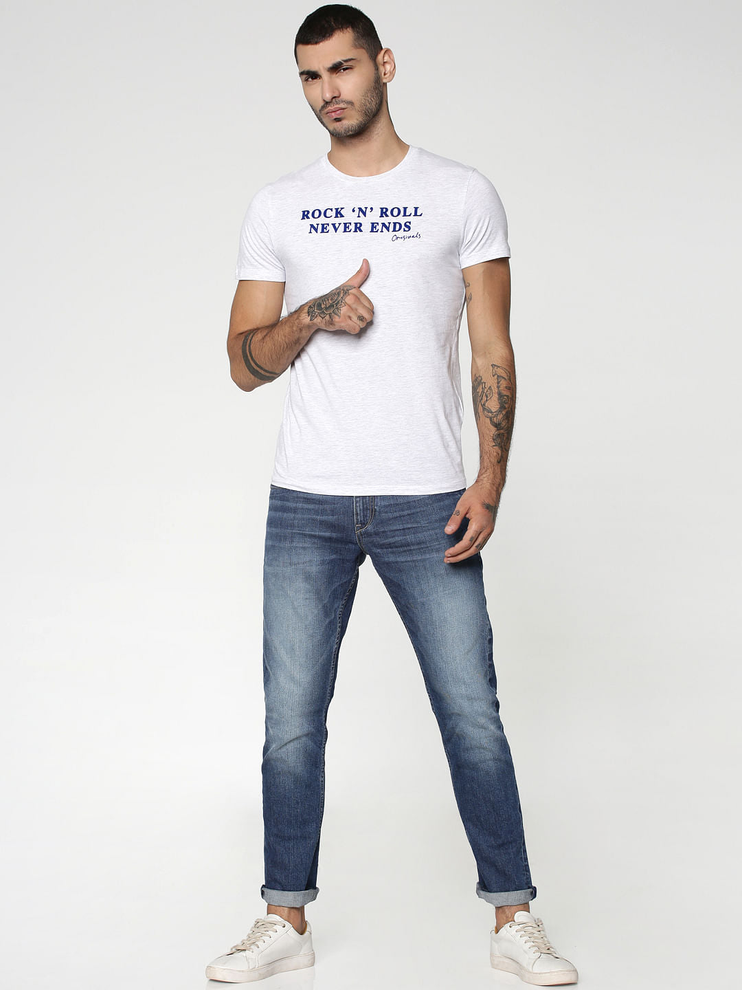 White Text Print Crew Neck T-Shirt