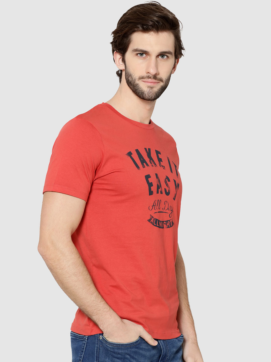 Red Text Print Crew Neck T-Shirt