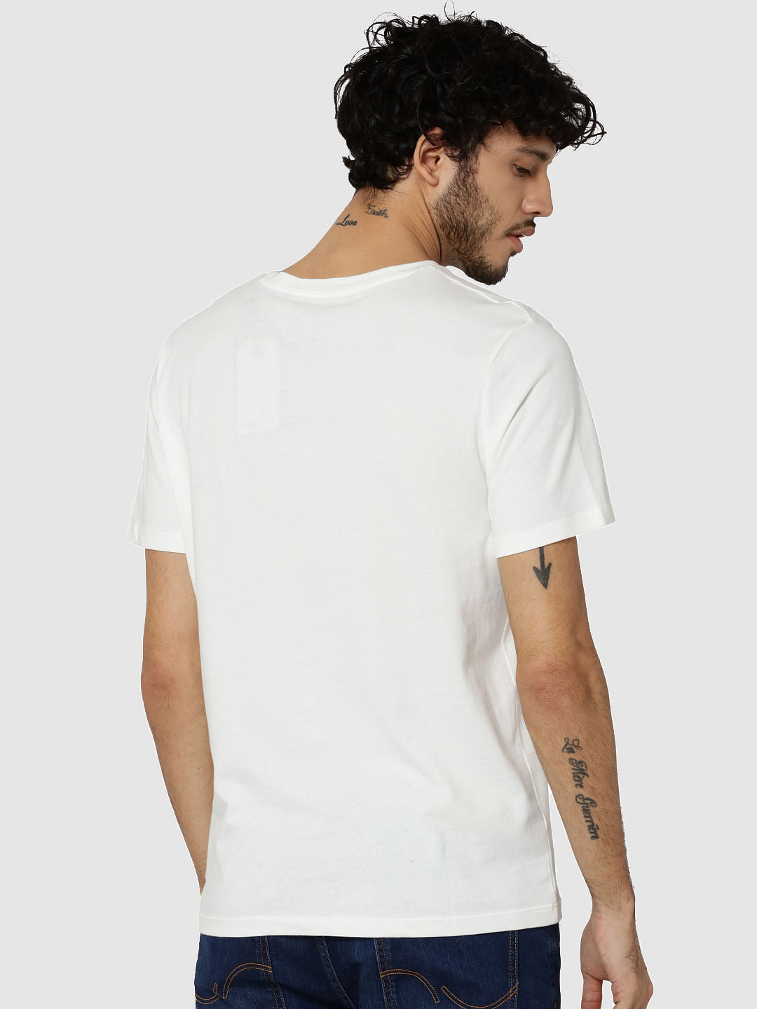 White Text Print Crew Neck T-Shirt