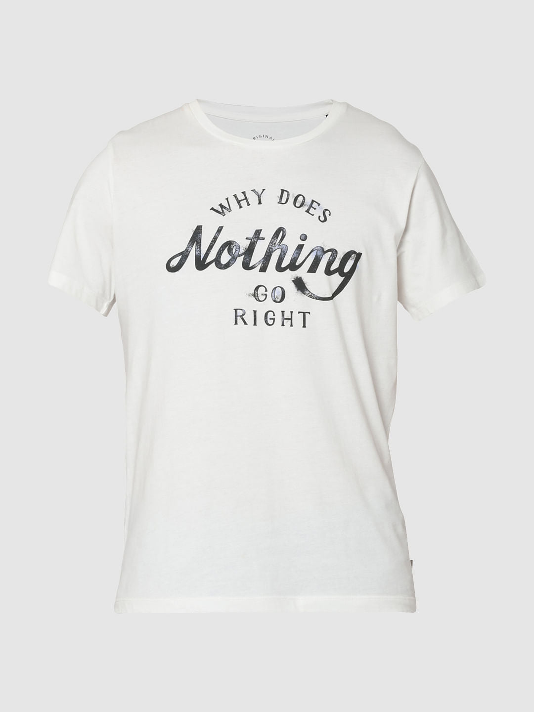 White Text Print Crew Neck T-Shirt