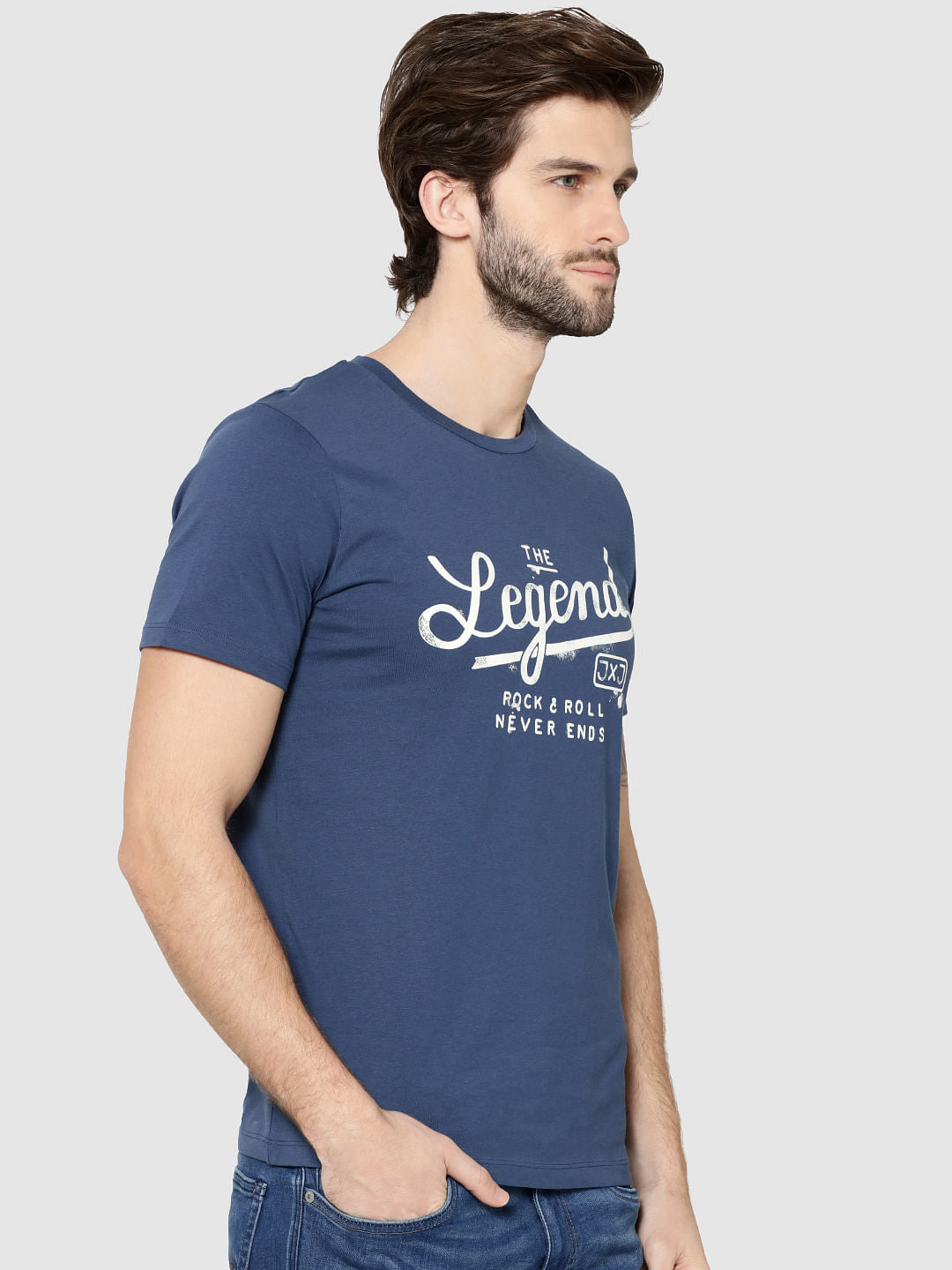 Blue Text Print Crew Neck T-Shirt