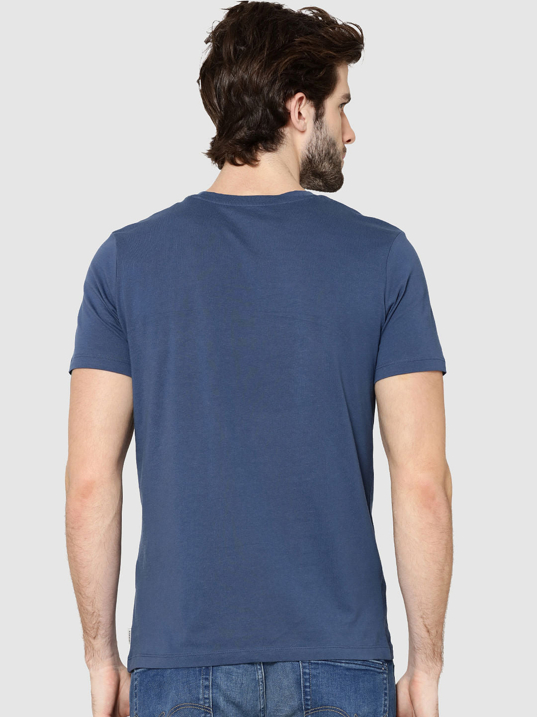 Blue Text Print Crew Neck T-Shirt