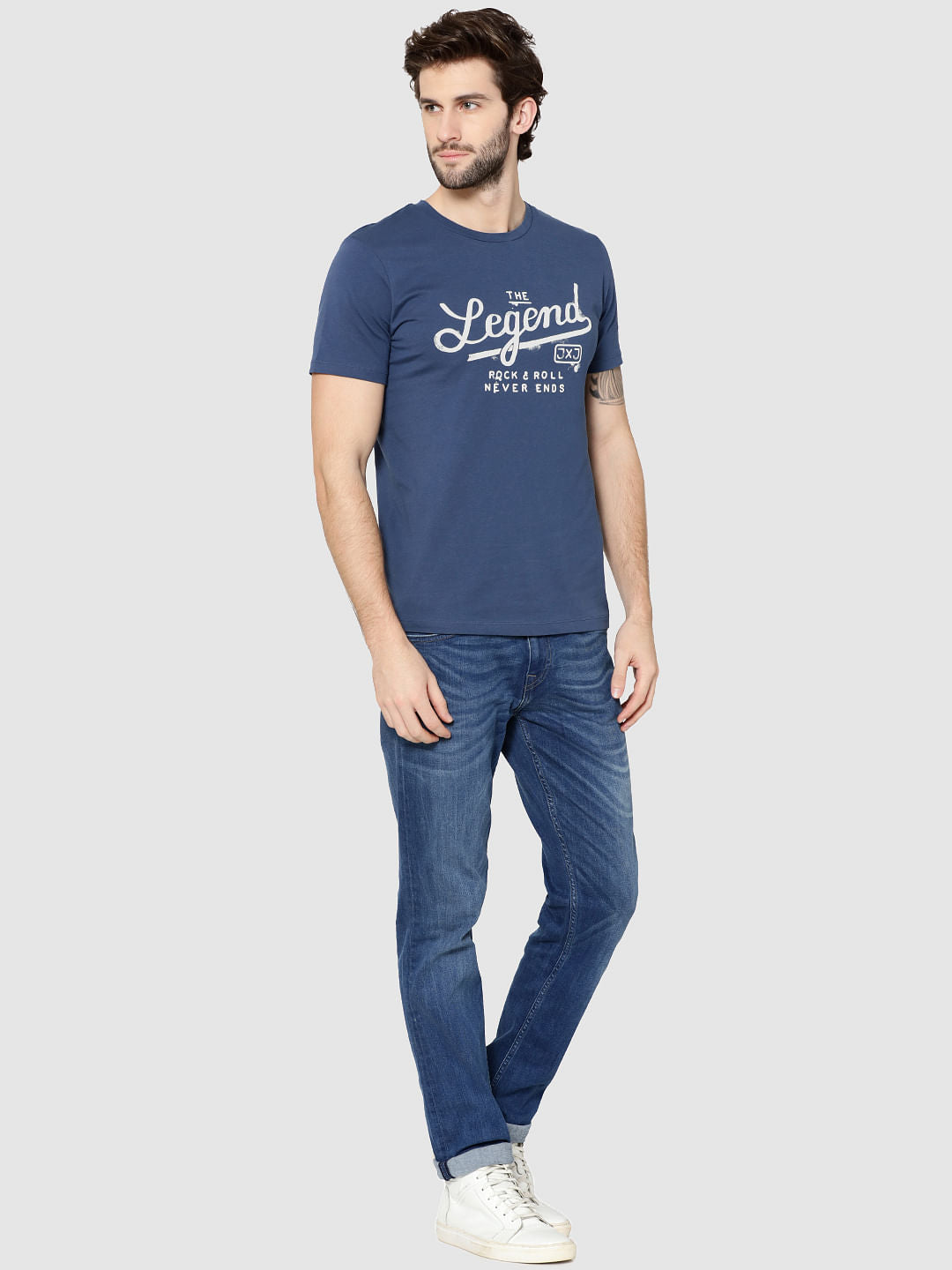 Blue Text Print Crew Neck T-Shirt
