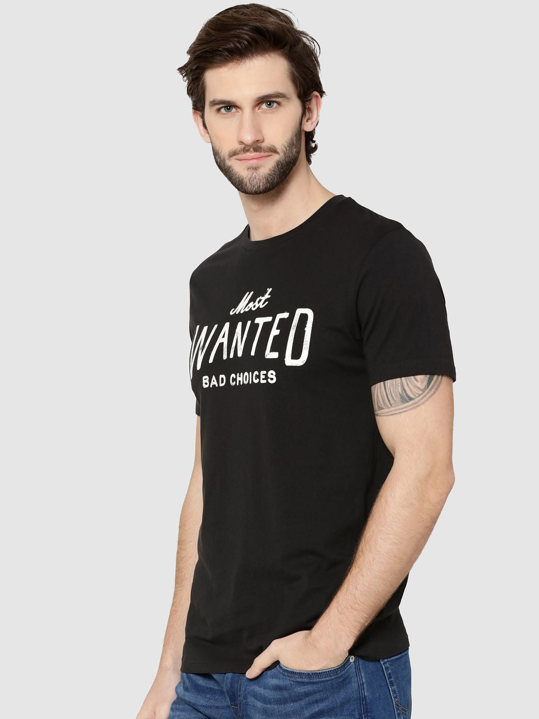Black Text Crew Neck T-Shirt