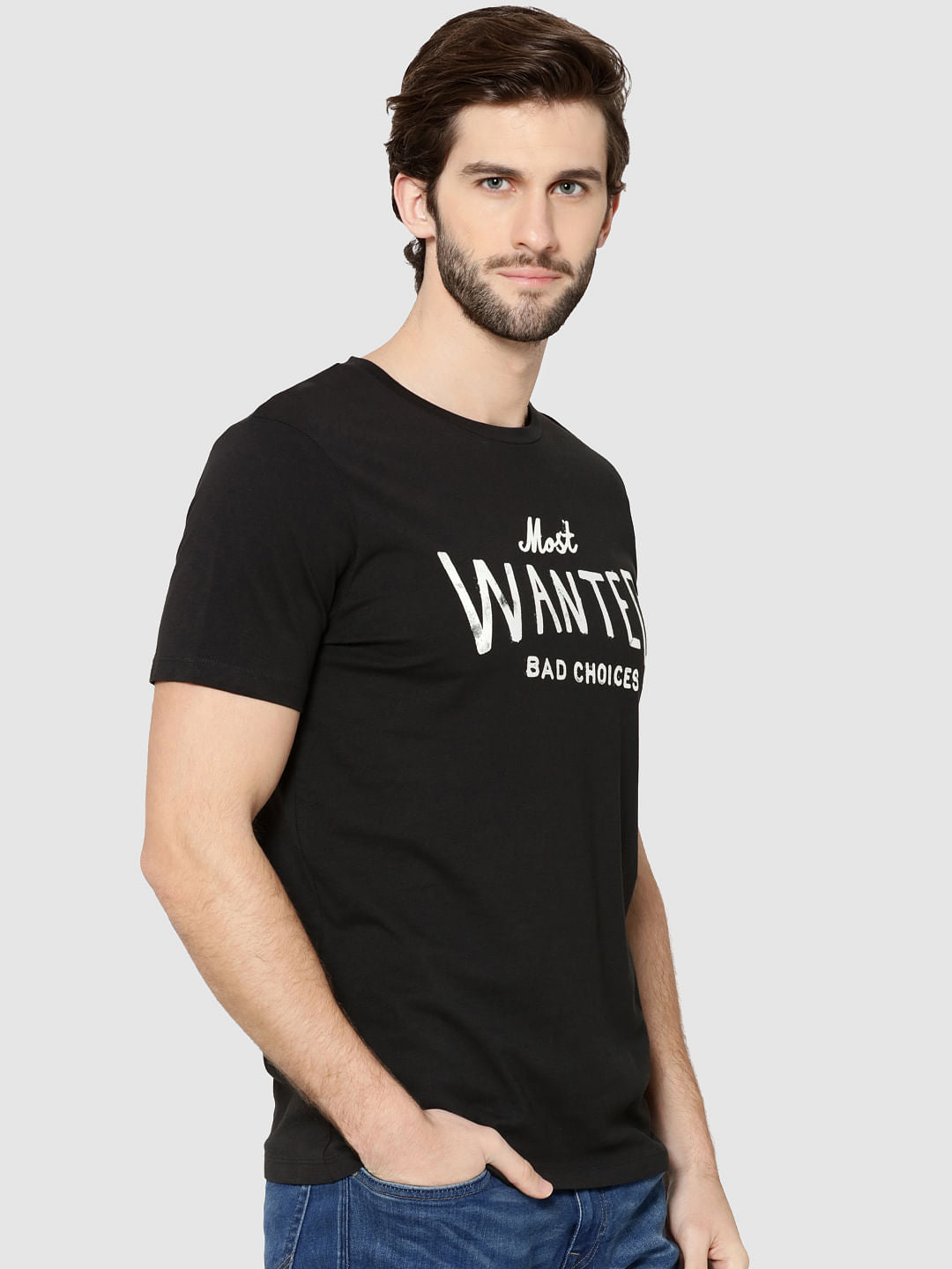 Black Text Crew Neck T-Shirt