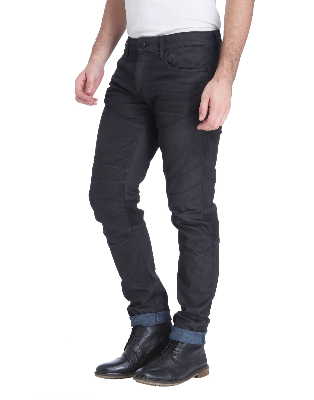 Black Low Rise Slim Fit Biker Jeans