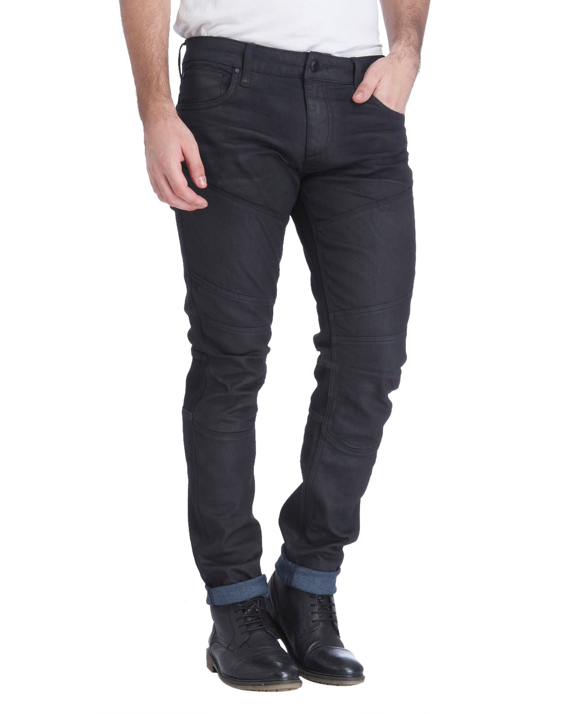 Black Low Rise Slim Fit Biker Jeans