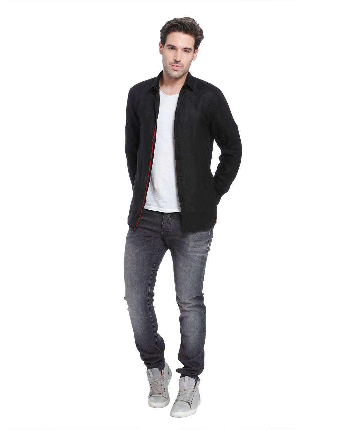Grey Mid Rise Relaxed Fit Jeans