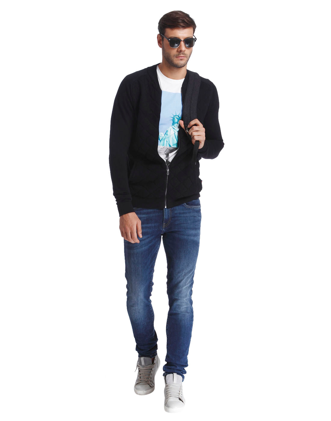 Black Quilted Zip Up Cardigan