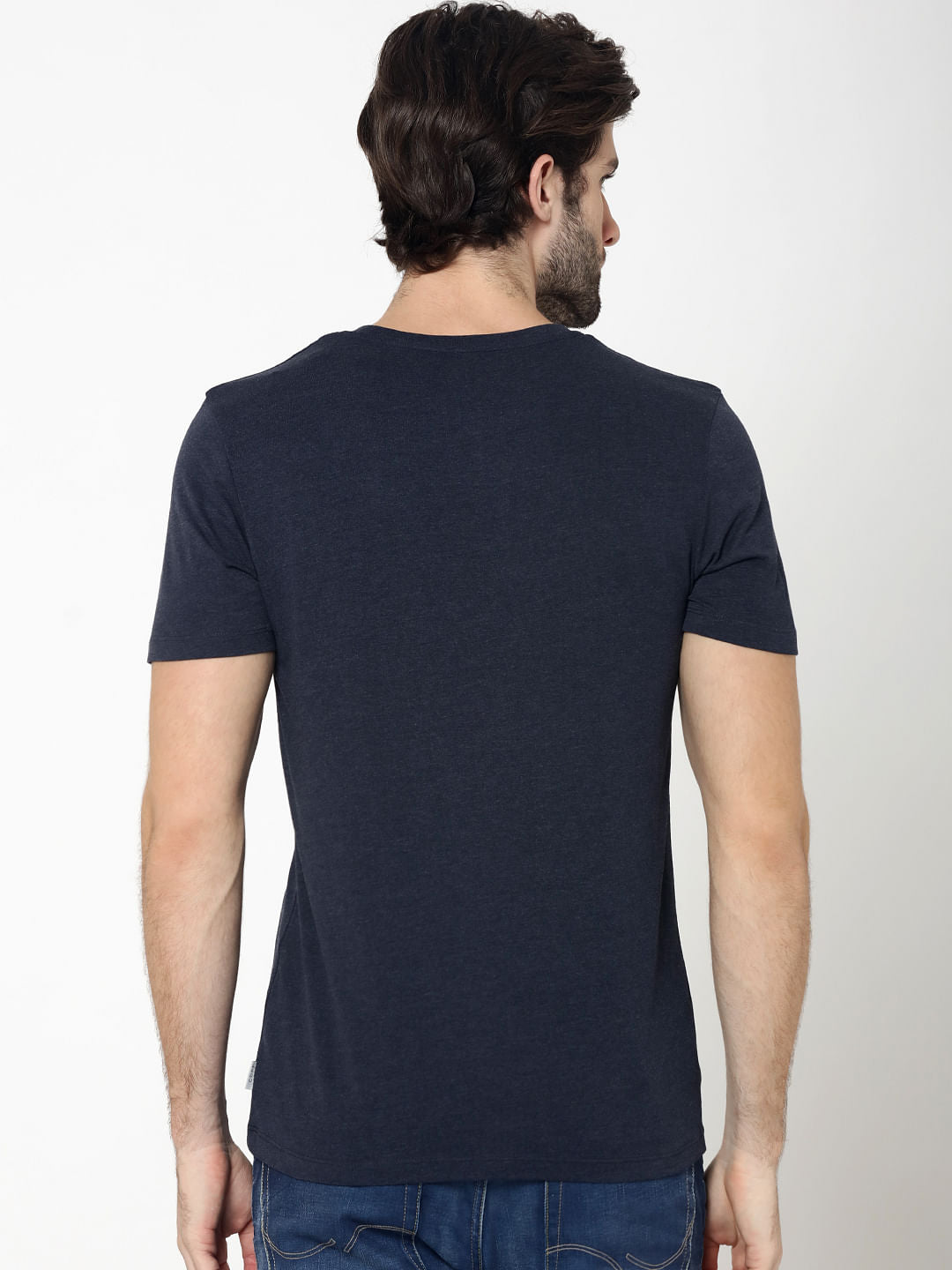 Blue Graphic Print Colour Blocked Crew Neck T-Shirt