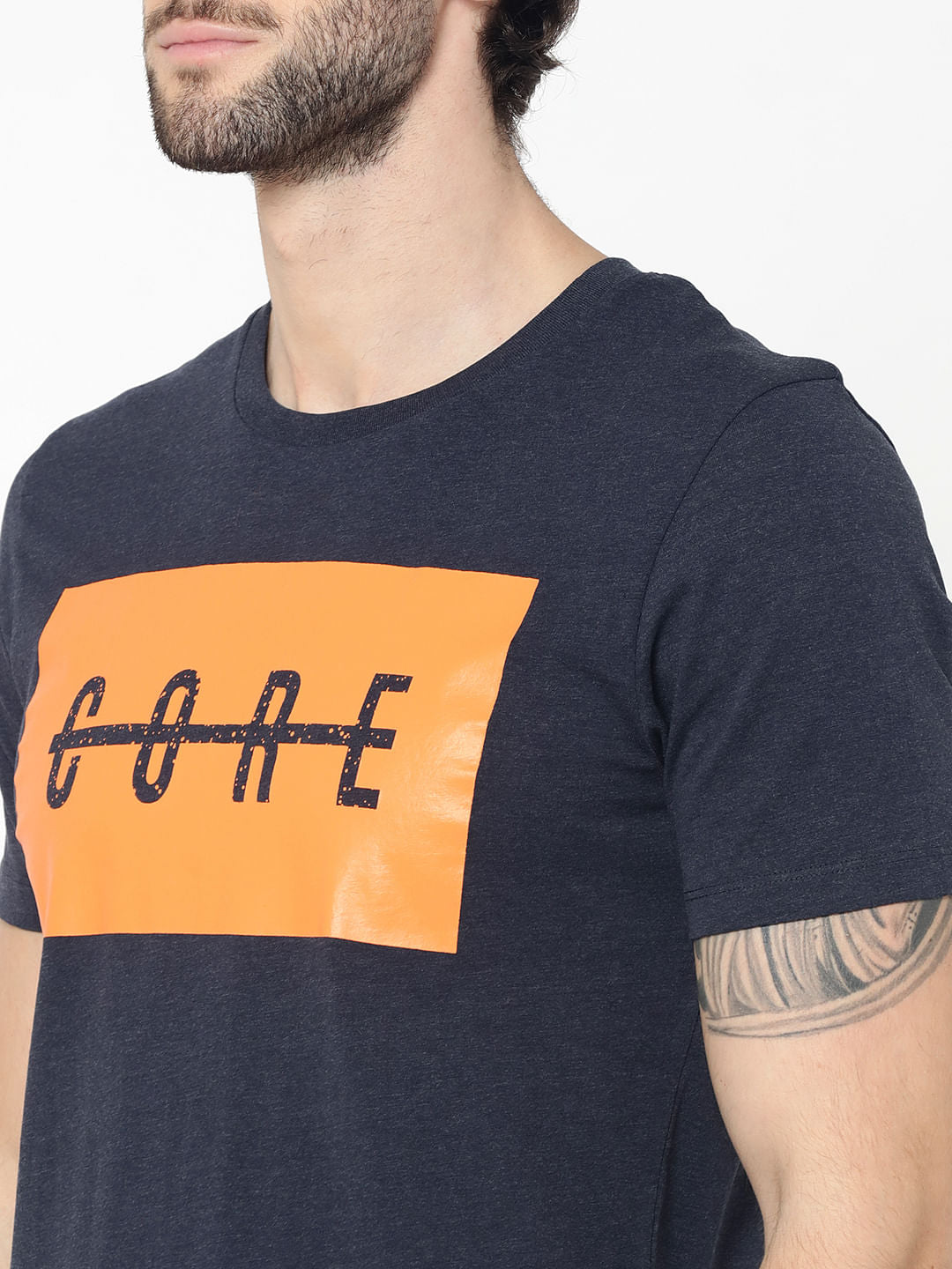 Blue Graphic Print Colour Blocked Crew Neck T-Shirt