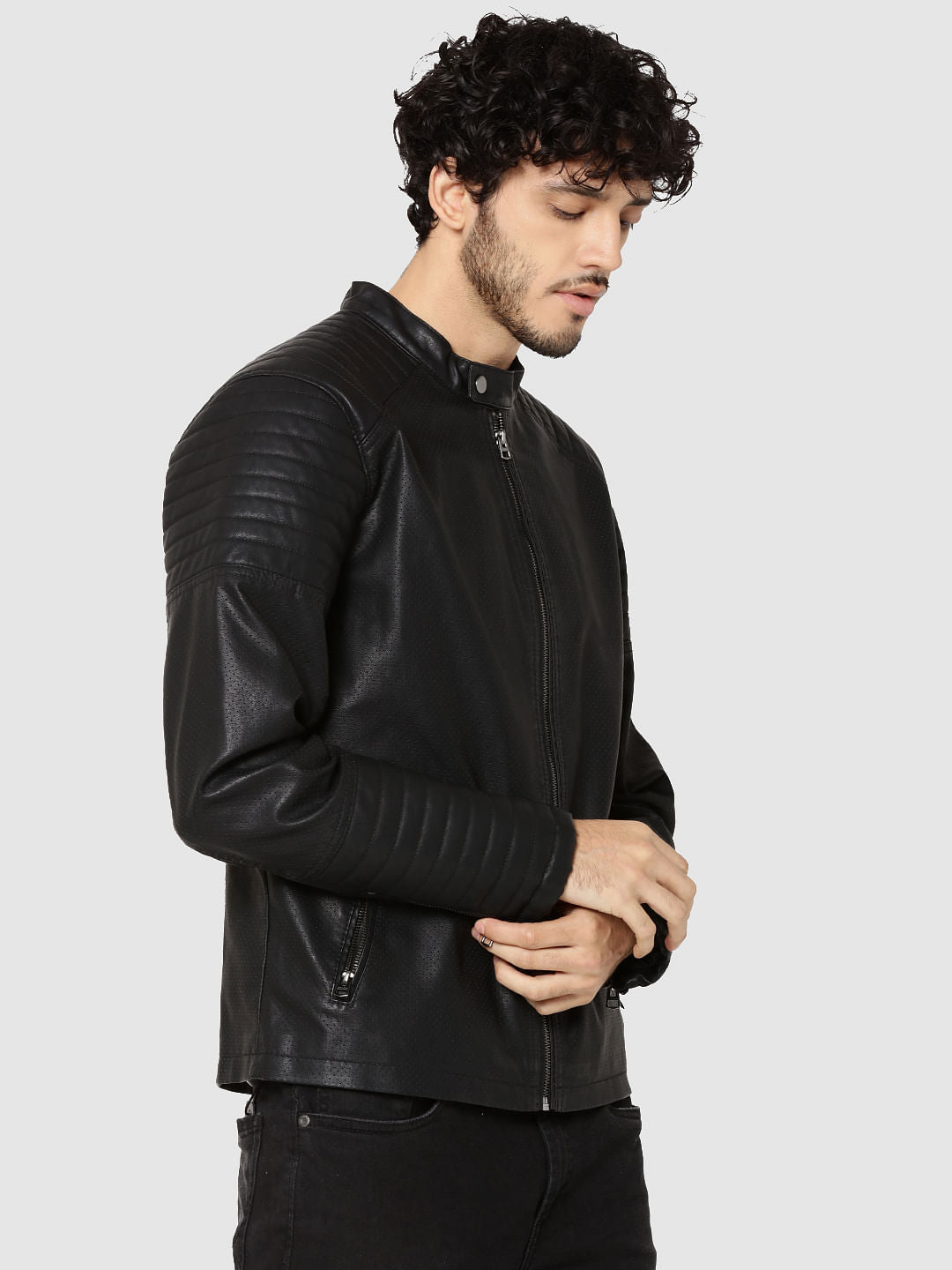 Black Ribbed Biker Jacket