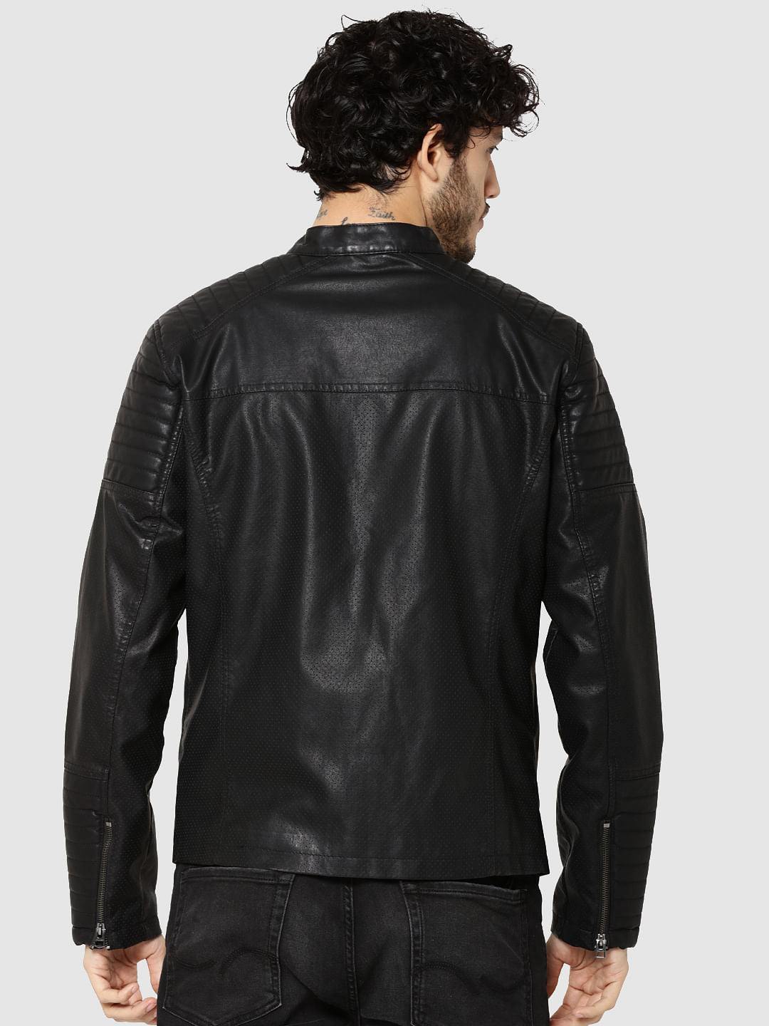 Black Ribbed Biker Jacket