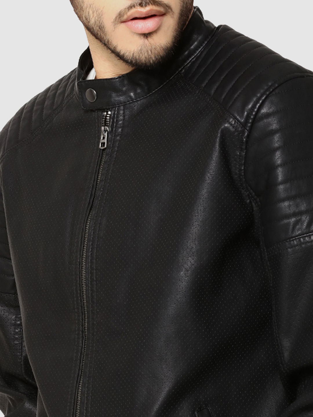 Black Ribbed Biker Jacket